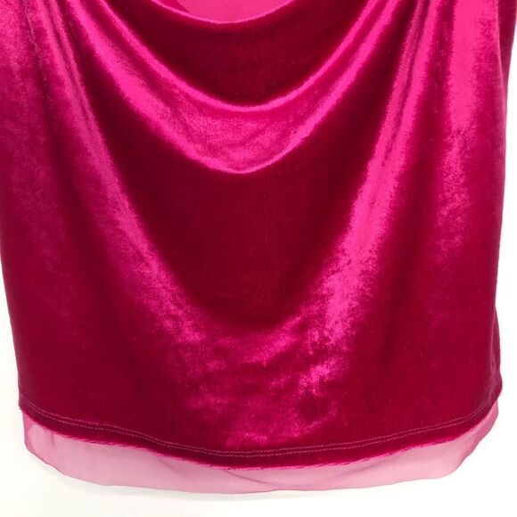 Anthropologie Maeve Vibrant Pink Velvet Tank Top with Semi Sheer Hemline - Picture 6 of 13